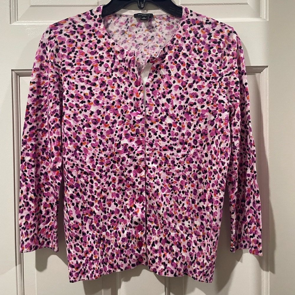 Ann Taylor Magenta Patterned Cardigan